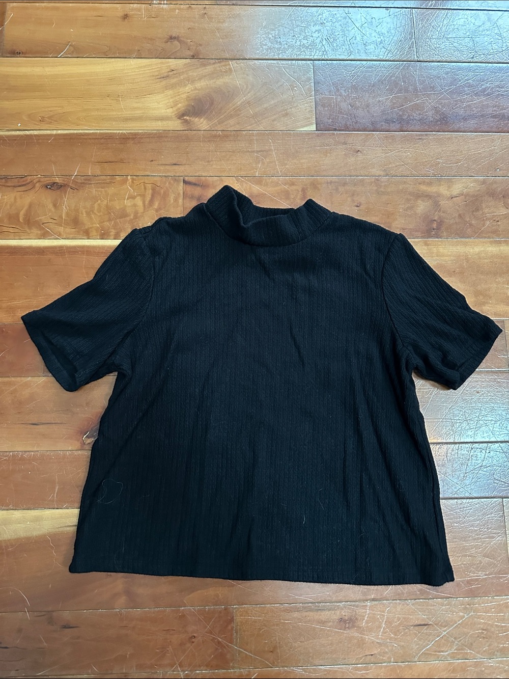 Halogen Black Short-Sleeve Mock Neck Tee